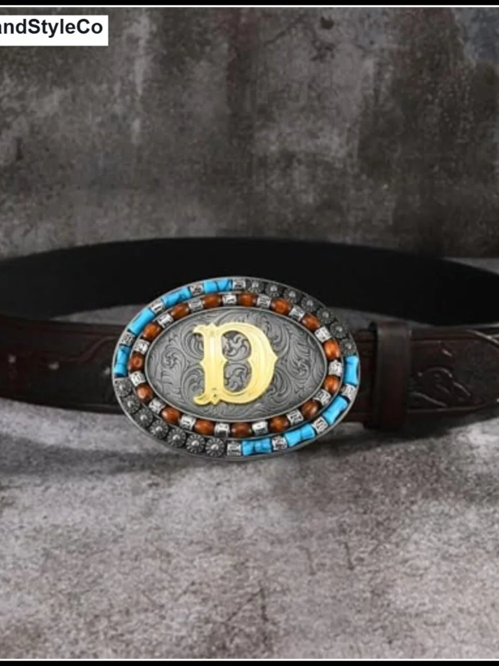Western Initial Belt Buckle Zinc Alloy, Turquoise